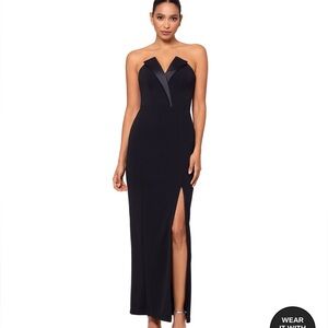 Betsy & Adam Strapless Tuxedo Gown Black Dress Size 4